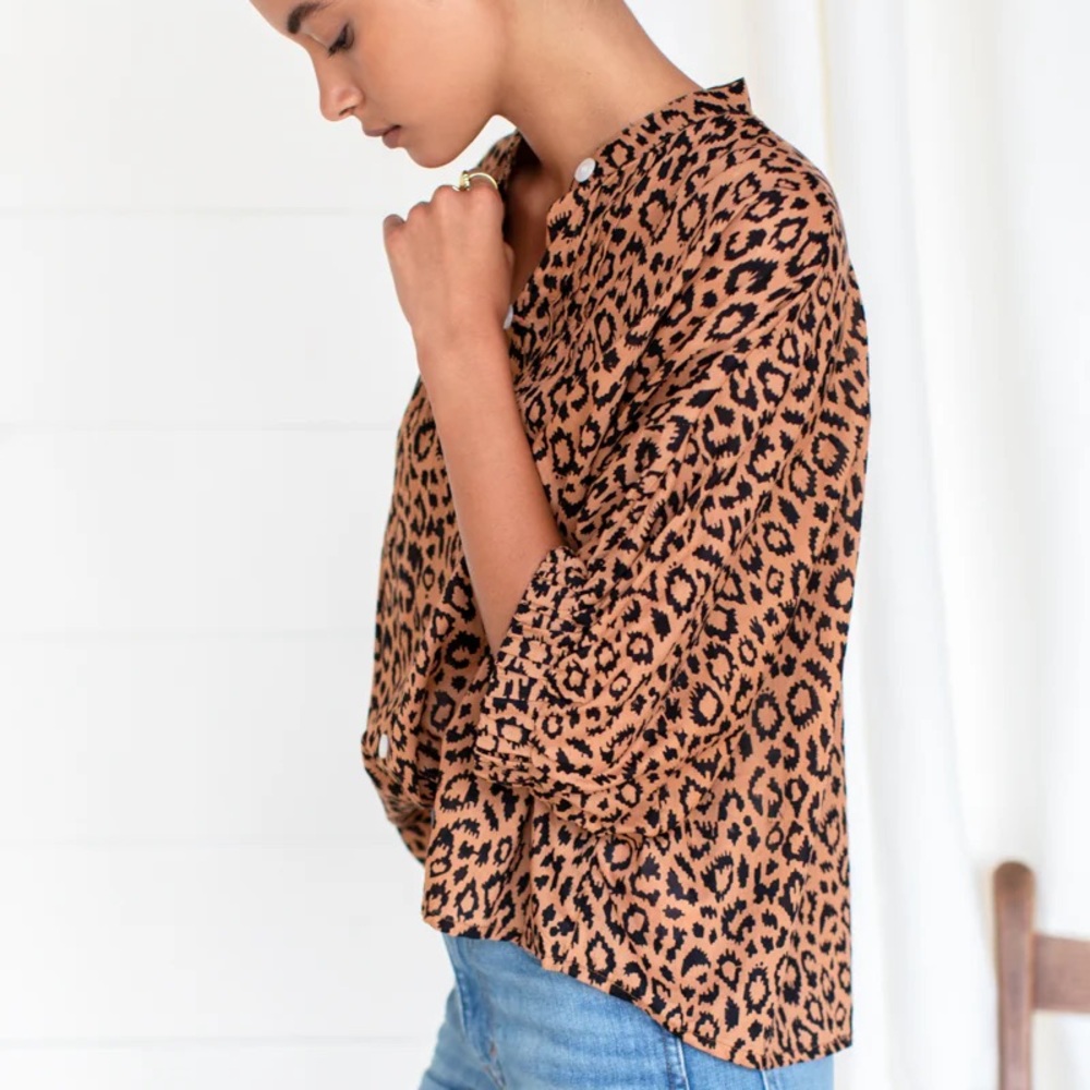 Emerson Fry Mandarin Collar Top in Vintage Leopard - Picture 3 of 7